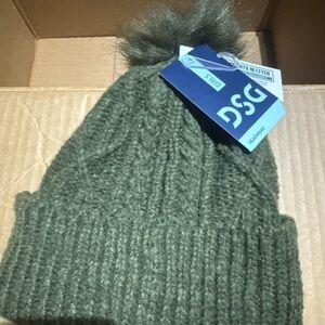 DSG Girls Olive Knit Beanie hat with Pom. NWT